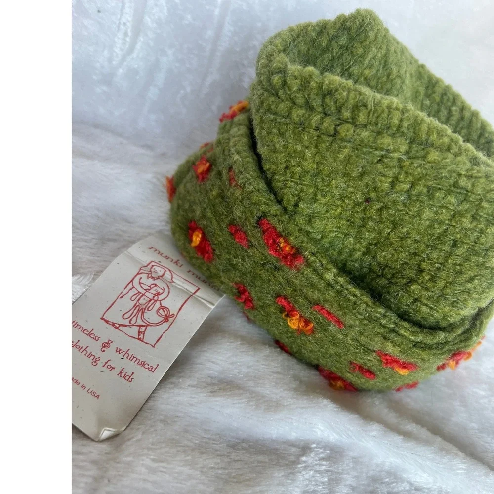 Pillbox Hat Green Wool Felt Munki Munki Kids M Floral Textured USA
